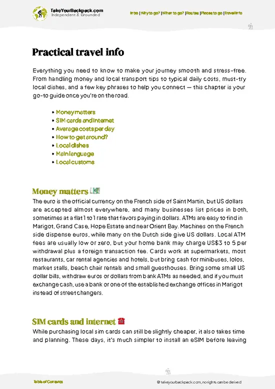 example page 7 from our offline Travel Guide for Saint Martin